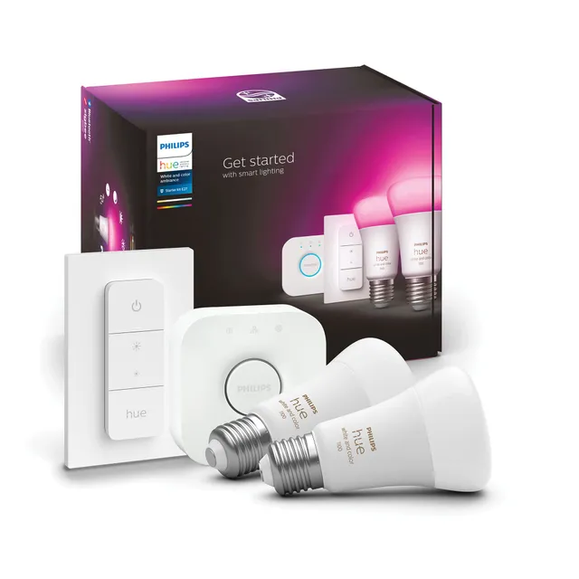 philips-hue-white-color-ambiance-starter-kit-2-x-e27-hue-bridge-dimmer-switch image 1