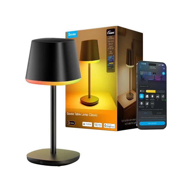 govee-table-lamp-classic-lampe-de-table-intelligente-rechargeable-sans-fil-noire image 1