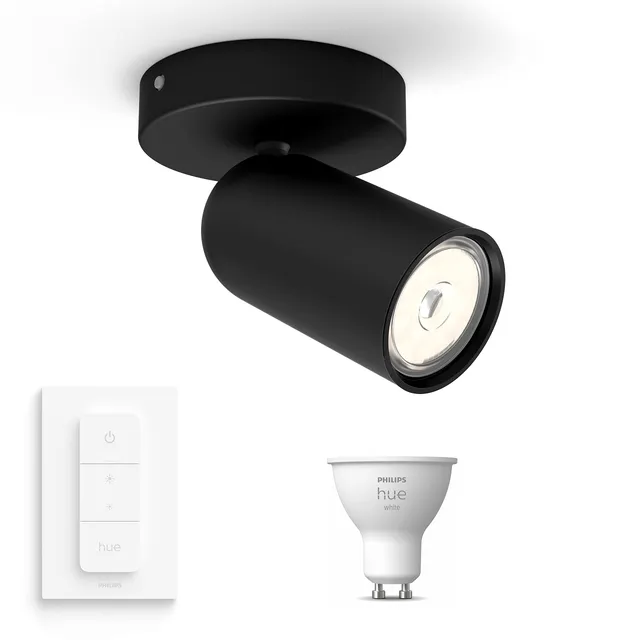 philips-hue-pongee-plafonnier-applique-murale-noire-1-lumi-re-gu10-hue-white-bla image 1