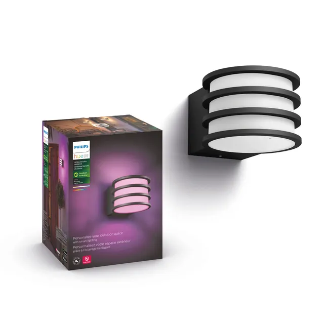 philips-hue-lucca-applique-murale-ext-rieure-noire-avec-ampoule-e26-white-and-co image 1