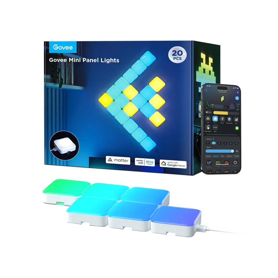 govee-mini-panel-lights-pack-de-20-panneaux-lumineux-muraux-rgbic-avec-reconnais image 1