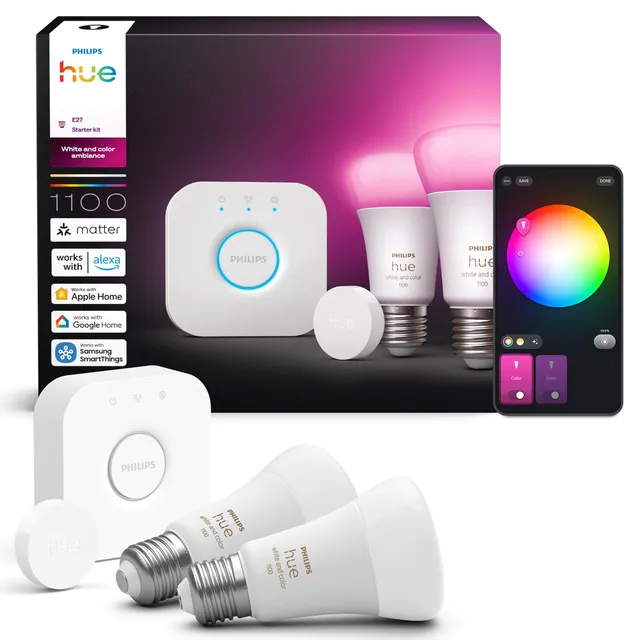 philips-hue-white-and-color-ambiance-kit-de-d-marrage-hue-bridge-2-ampoules-e27- image 1