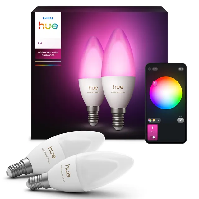 philips-hue-white-color-ambiance-e14-pack-de-2-ampoules-led-connect-es-16-millio image 1