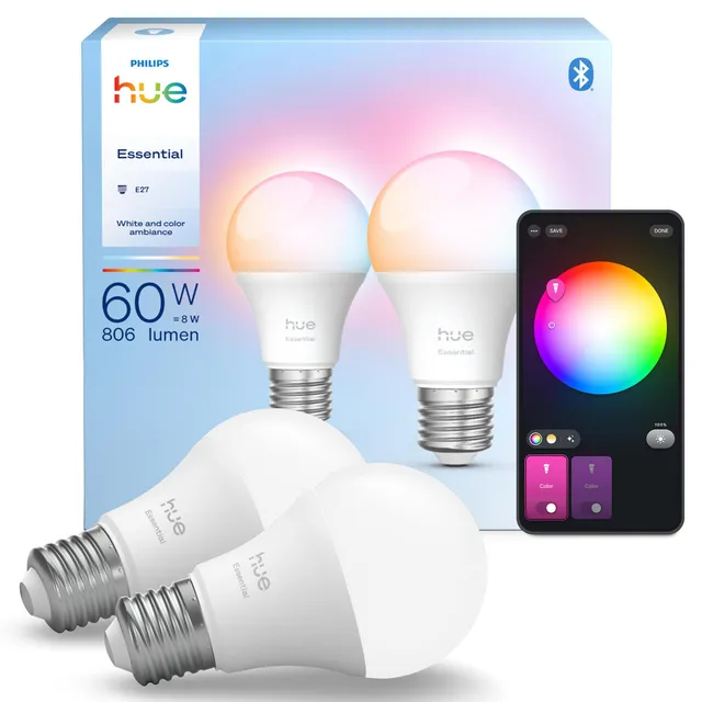 philips-hue-essential-ampoule-led-intelligente-a60-b22-blanc-et-couleur-lot-de-2 image 1