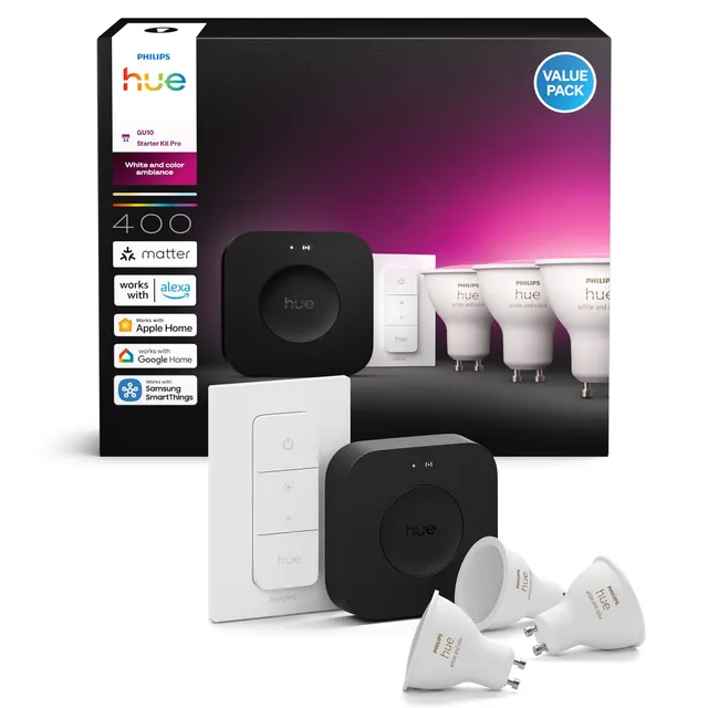 philips-hue-white-and-color-ambiance-kit-de-d-marrage-avec-bridge-pro-3-spots-gu image 1
