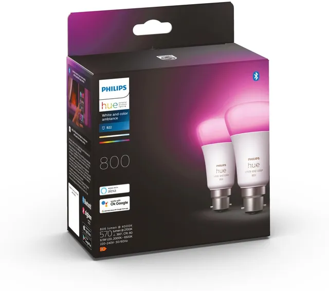 philips-hue-white-color-ambiance-pack-de-2-ampoules-led-connect-es-b22-quivalent image 1
