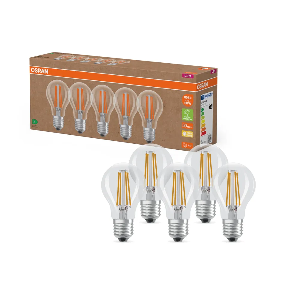 osram-led-superstar-high-efficiency-pack-de-5-ampoules-led-e27-filament-verre-cl image 1
