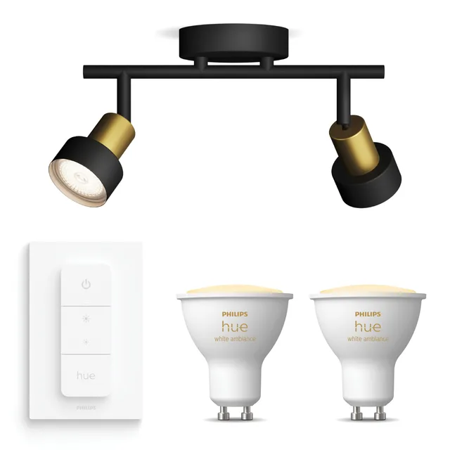philips-hue-conduit-spot-en-saillie-noir-or-2-points-lumineux-gu10-hue-white-amb image 1