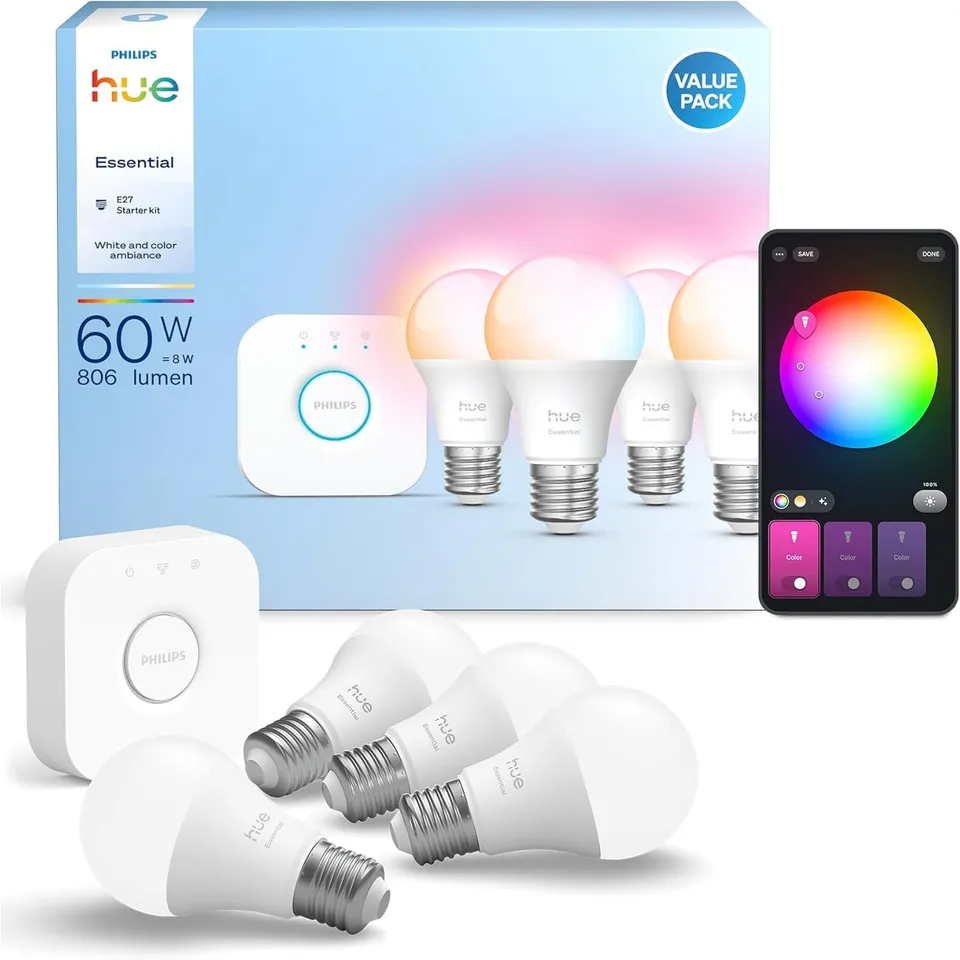 philips-hue-essential-kit-de-d-marrage-hue-bridge-4-ampoules-connect-es-e27-whit image 1