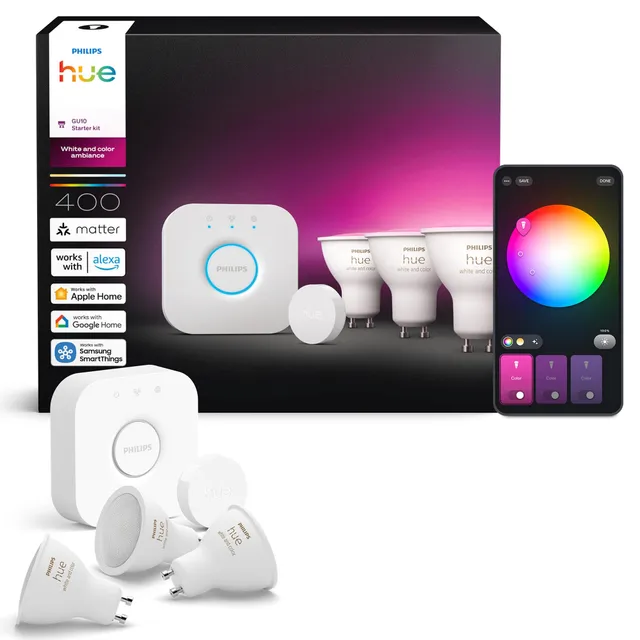 philips-hue-kit-de-d-marrage-white-and-color-ambiance-hue-bridge-3-spots-gu10-sm image 1