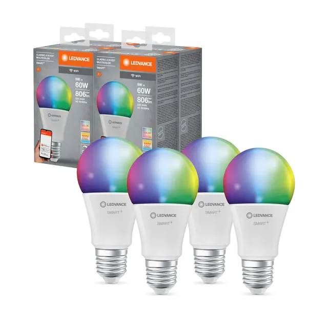 ledvance-smart-wifi-led-lot-de-4-ampoules-e27-rvbw-9-w-806-lm-forme-classique-bl image 1