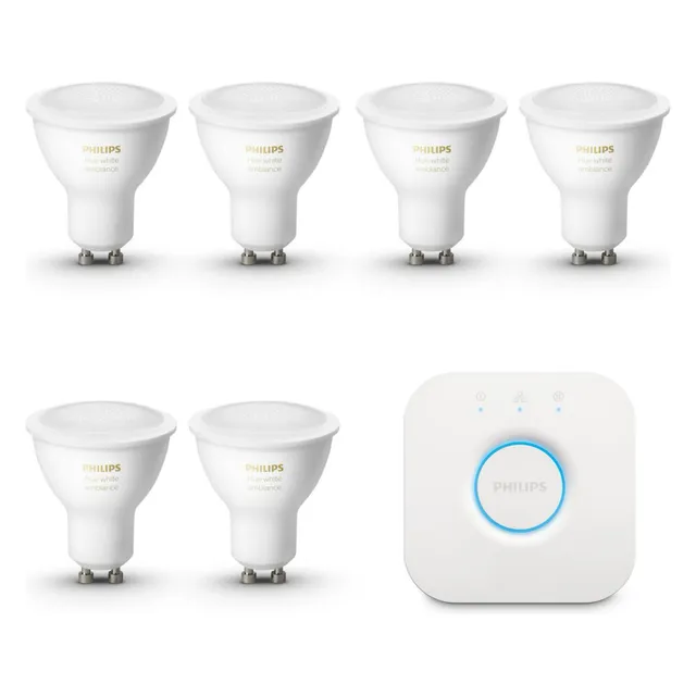 philips-hue-white-ambiance-kit-de-d-marrage-gu10-6-spots-blanc-chaud-froid-pont- image 1