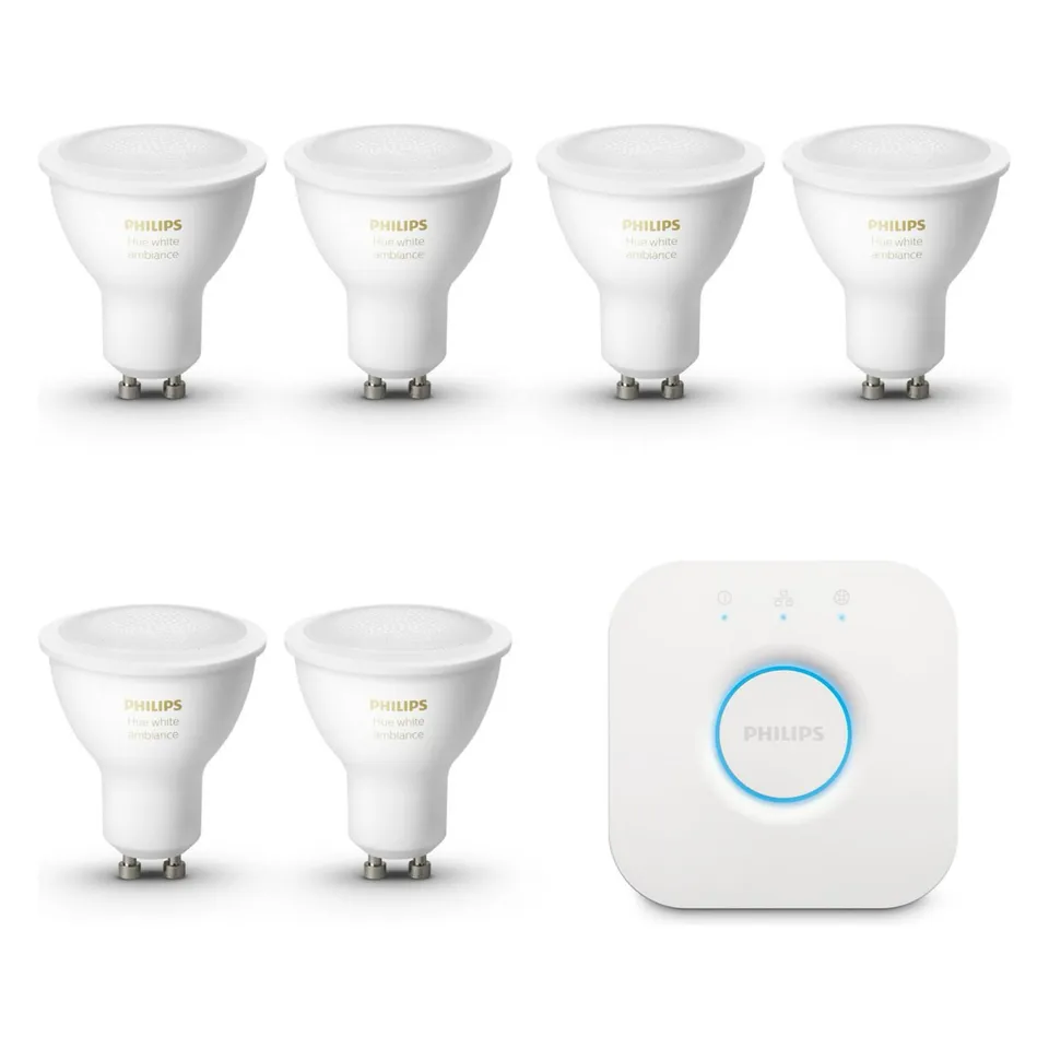philips-hue-white-ambiance-kit-de-d-marrage-gu10-6-spots-blanc-chaud-froid-pont- image 1