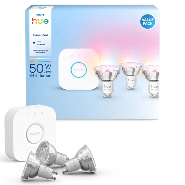 philips-hue-essential-lot-de-3-spots-gu10-345-lm-ampoules-connect-es-blanc-r-gla image 1