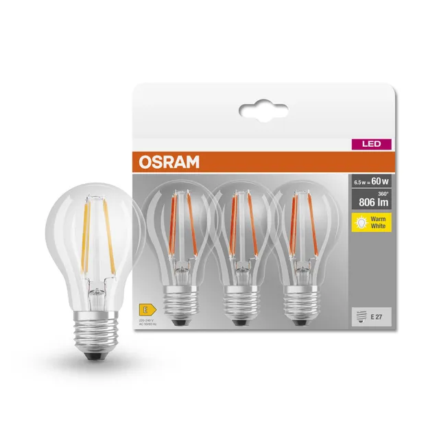 osram-ledvance-lot-de-3-ampoules-led-filament-standard-e27-6-5w-quivalent-60w-bl image 1