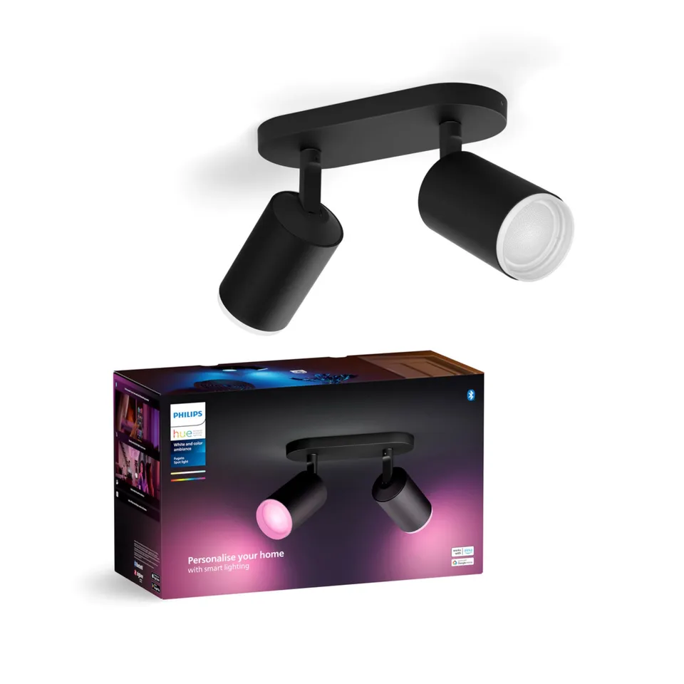 philips-hue-fugato-spot-double-plafonnier-white-color-ambiance-noir-2x350-lm-dim image 1