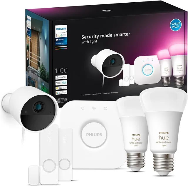 philips-hue-secure-kit-de-d-marrage-cam-ra-filaire-hd-1080p-blanche-2-capteurs-d image 1