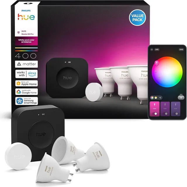 philips-hue-kit-de-d-marrage-bridge-pro-3-spots-gu10-white-color-ambiance-smart- image 1