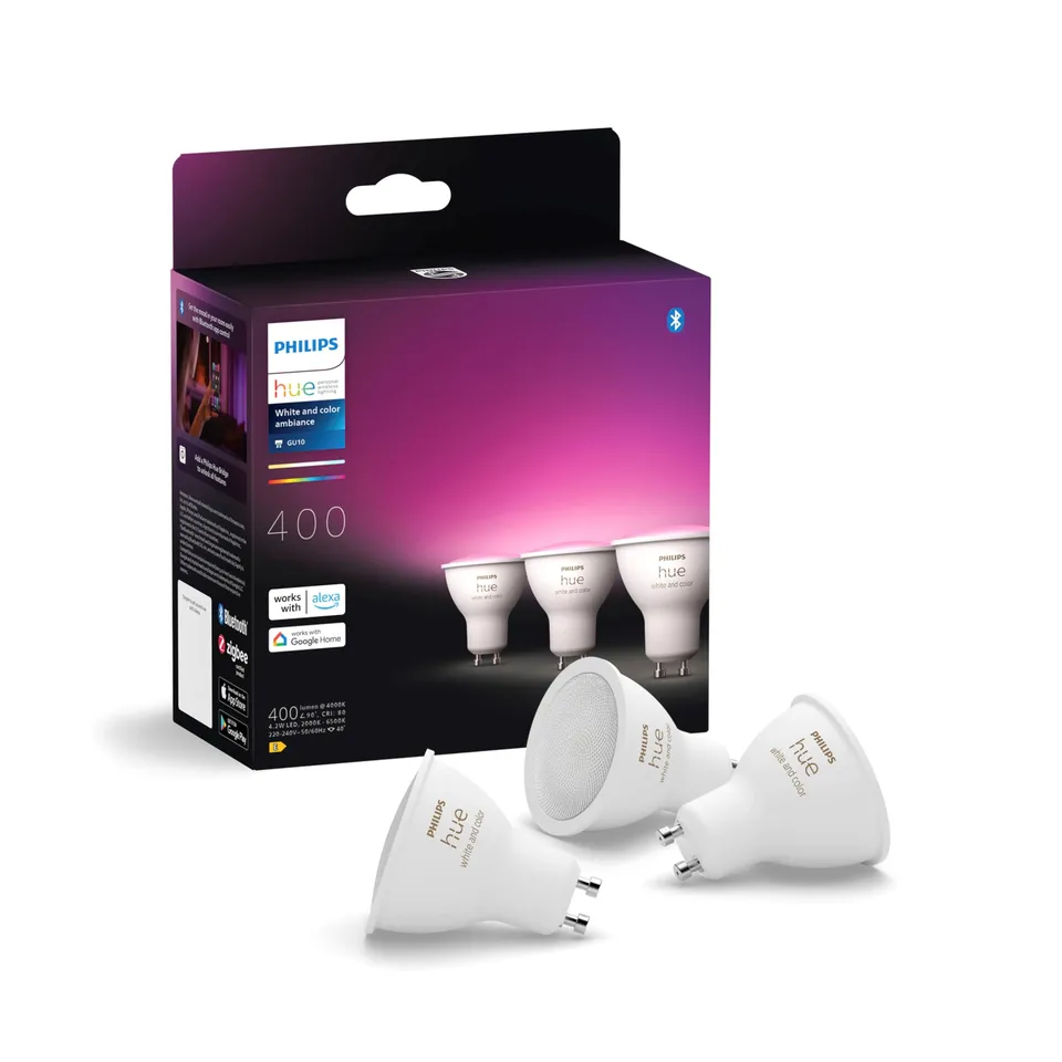 philips-hue-white-and-color-ambiance-ampoule-led-connect-e-gu10-pack-de-3-400-lu image 1
