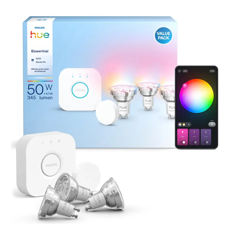 philips-hue-essential-kit-de-d-marrage-bridge-3-ampoules-gu10-connect-es-smart-b image 1