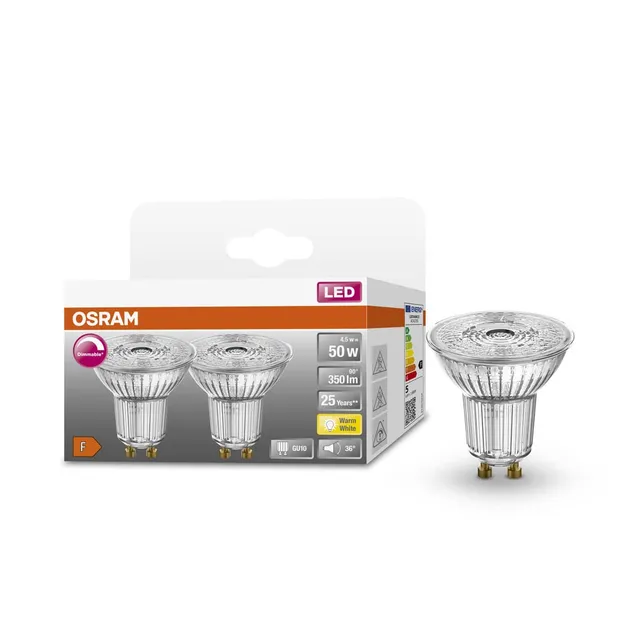 osram-ledvance-superstar-lot-de-2-ampoules-led-spot-gu10-verre-clair-2700k-blanc image 1