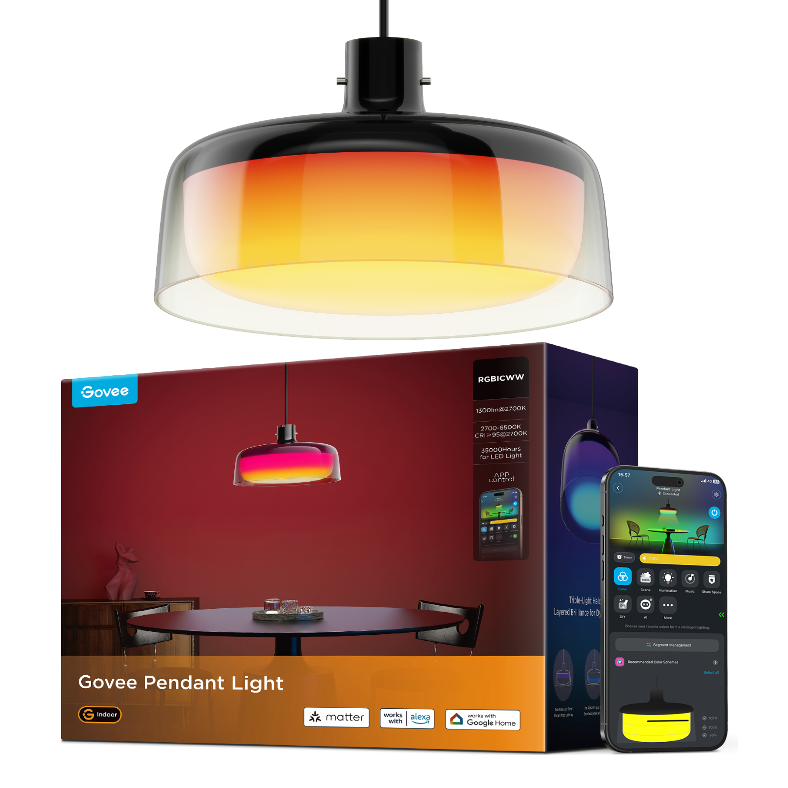govee-pendant-light-reconditionn-suspension-connect-e-360-triple-zone-rgbww-1300 image 1