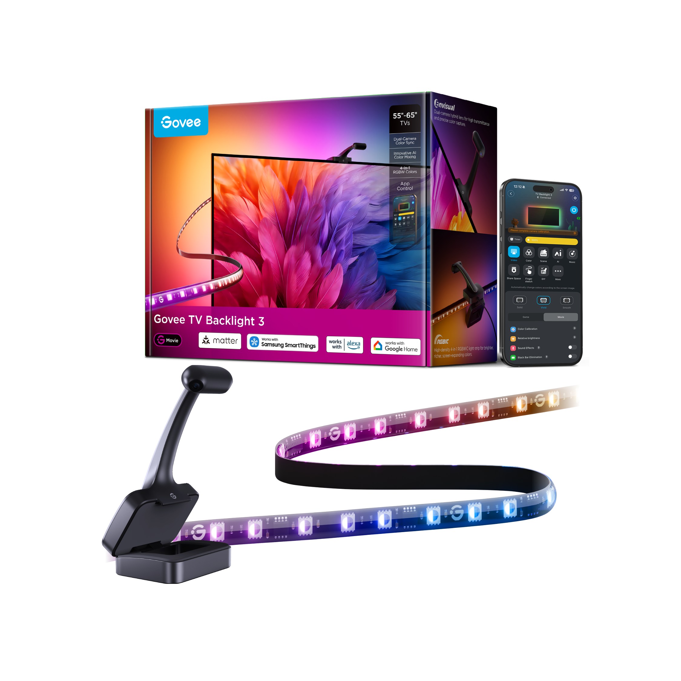 govee-tv-backlight-3-r-tro-clairage-led-tv-avec-cam-ra-4mp-et-clairage-adaptatif image 1