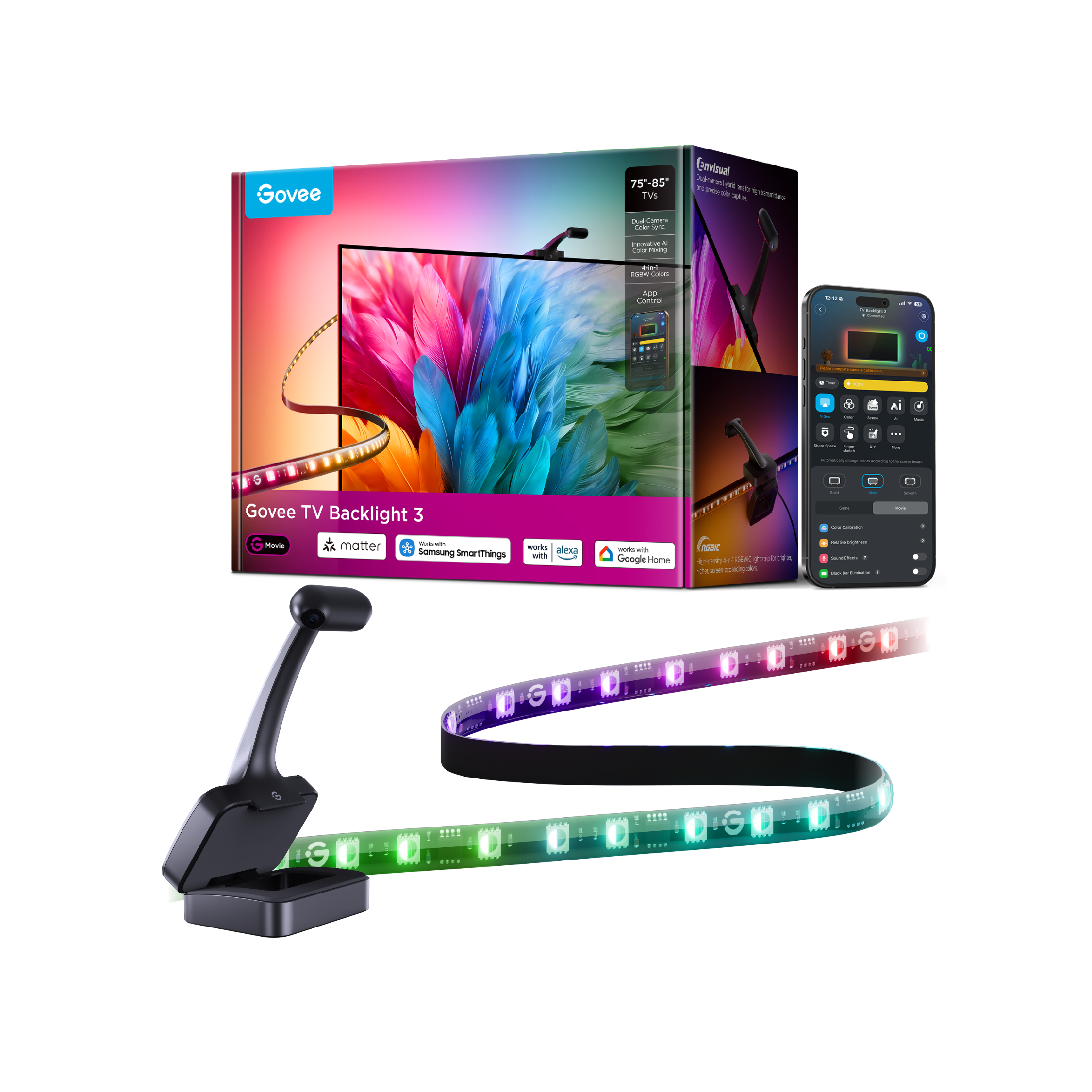 govee-tv-backlight-3-r-tro-clairage-led-tv-avec-cam-ra-4mp-et-clairage-adaptatif image 2