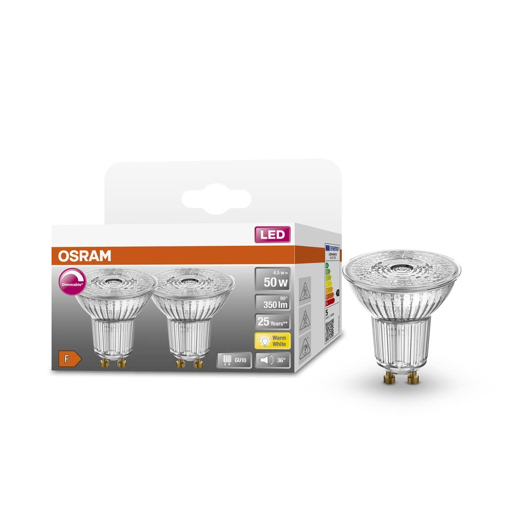osram-ledvance-superstar-lot-de-2-ampoules-led-spot-gu10-verre-clair-2700k-blanc image 1