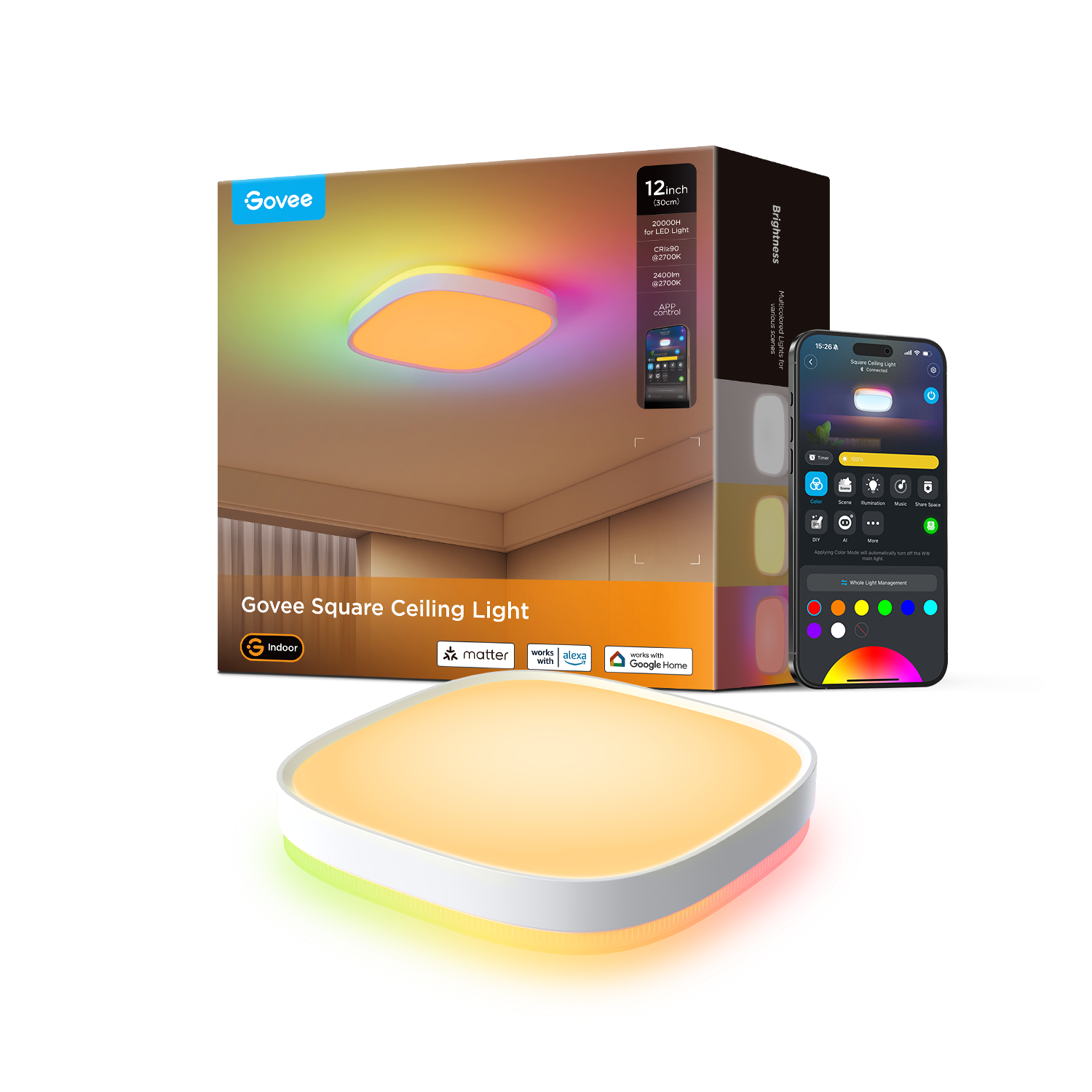 govee-plafonnier-smart-carr-30-cm-reconditionn-rgbww-rgbic-16-m-couleurs-contr-l image 1
