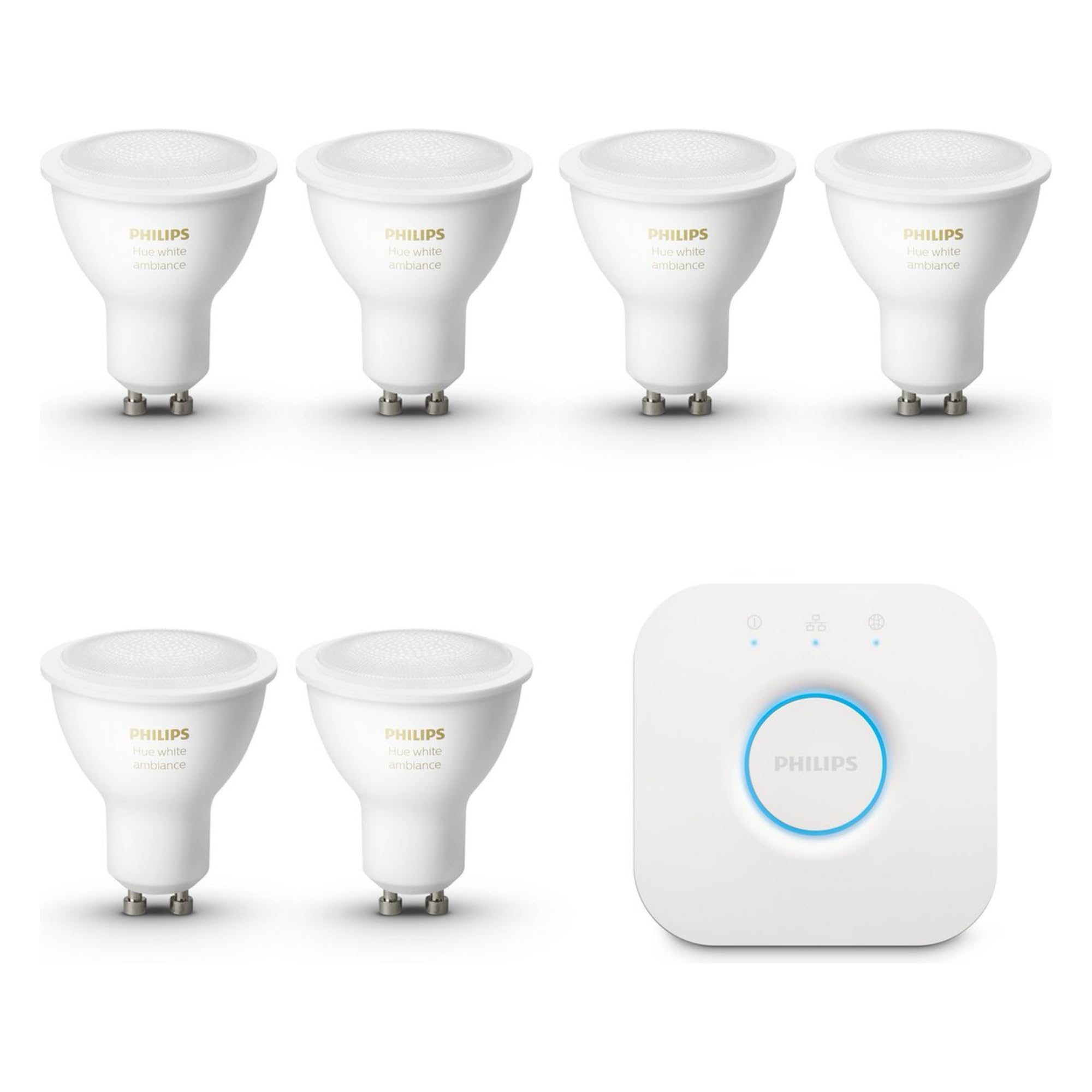 philips-hue-white-ambiance-kit-de-d-marrage-gu10-6-spots-blanc-chaud-froid-pont- image 1