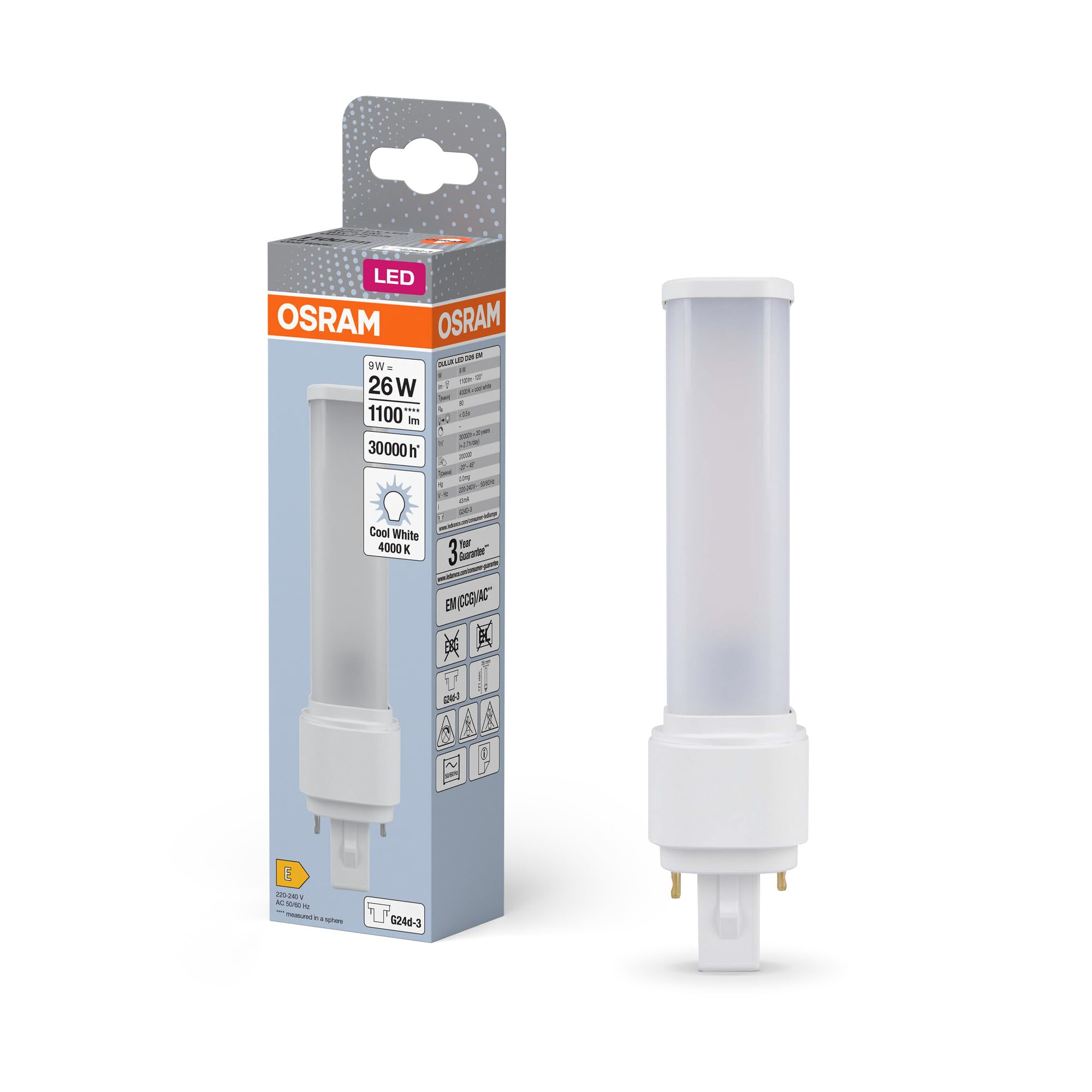 ledvance-osram-dulux-d-26-ampoule-led-g24d-3-9w-1100-lumens-blanc-froid-4000k-cu image 1