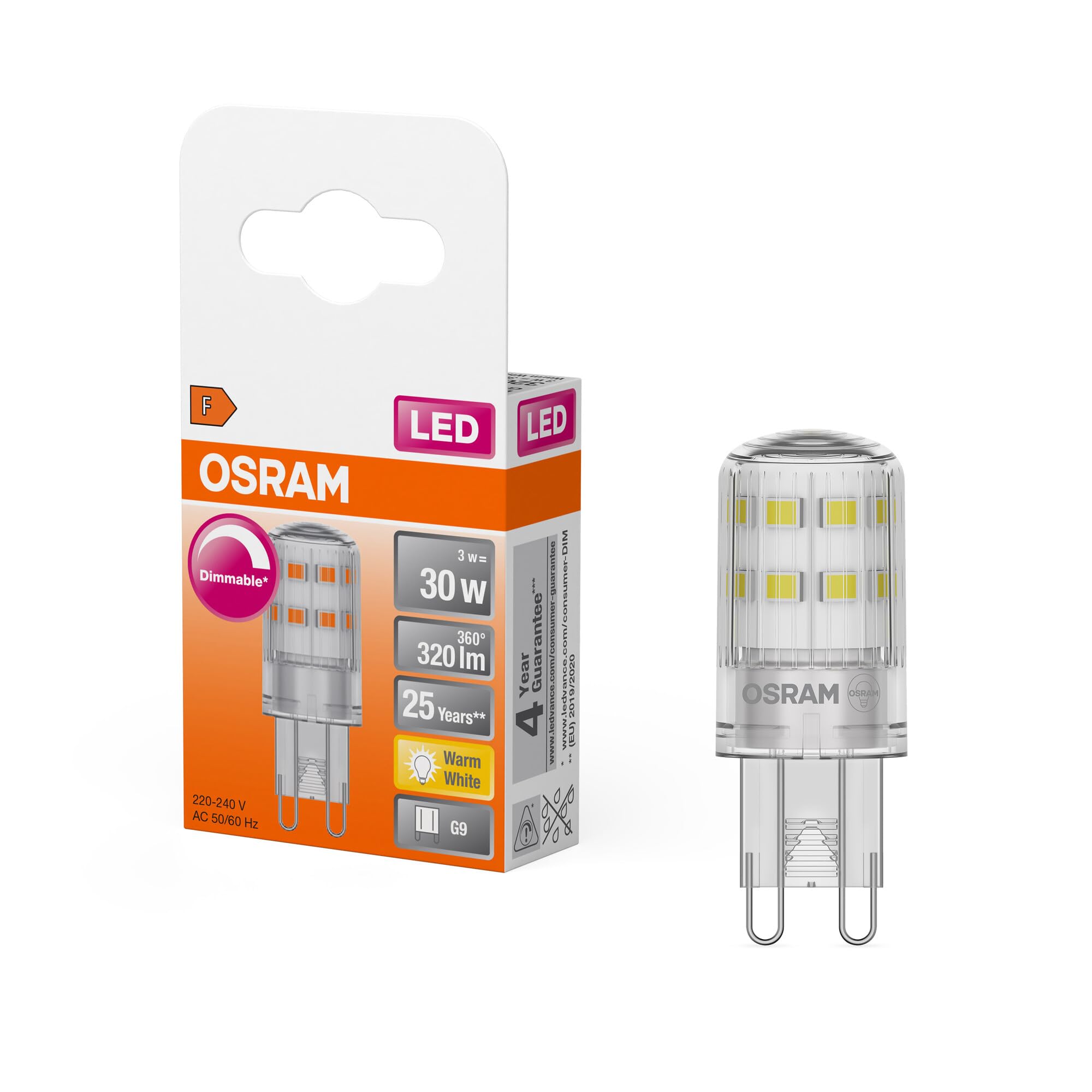 osram-led-pin-ampoule-dimmable-g9-blanc-chaud-2700-k-350-lumens-verre-clair-pack image 1