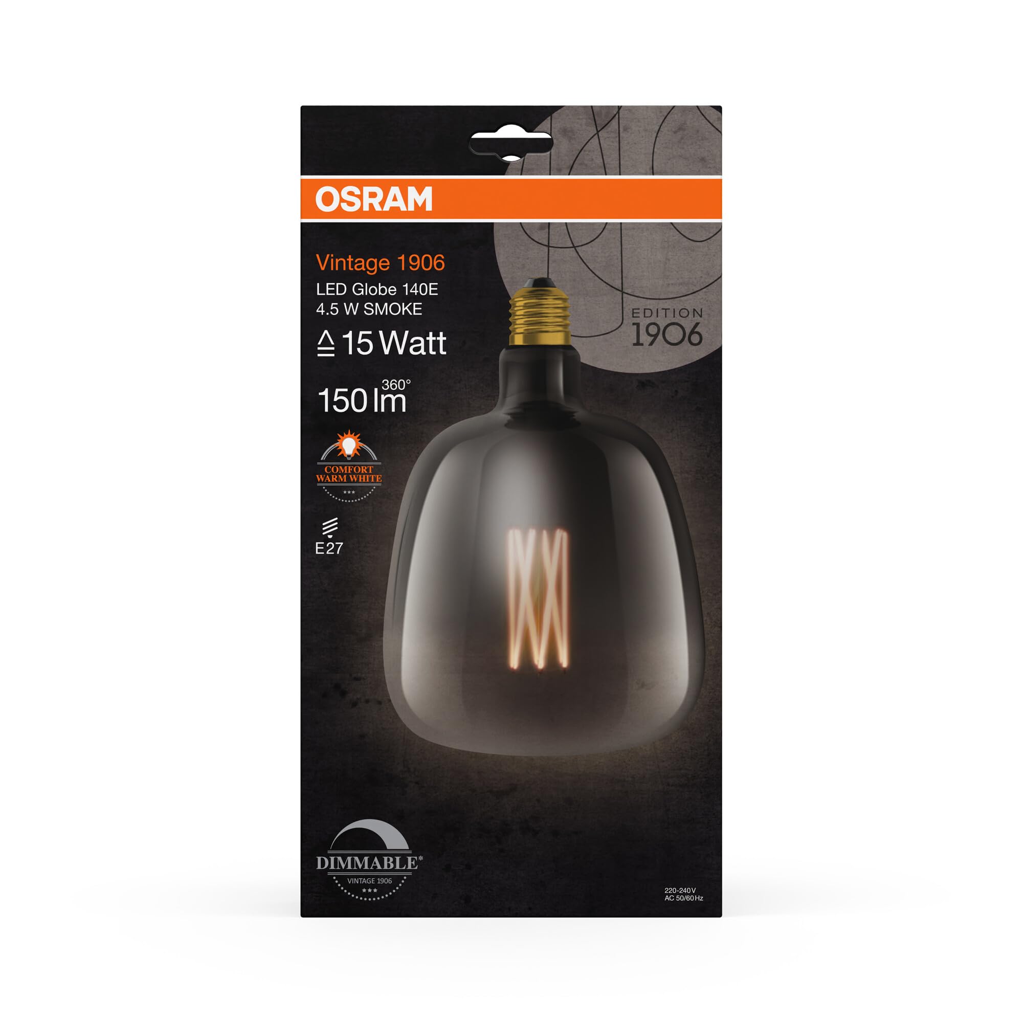 osram-vintage-1906-ampoule-led-globe-teint-e-fum-e-140-mm-culot-e27-filament-dro image 6