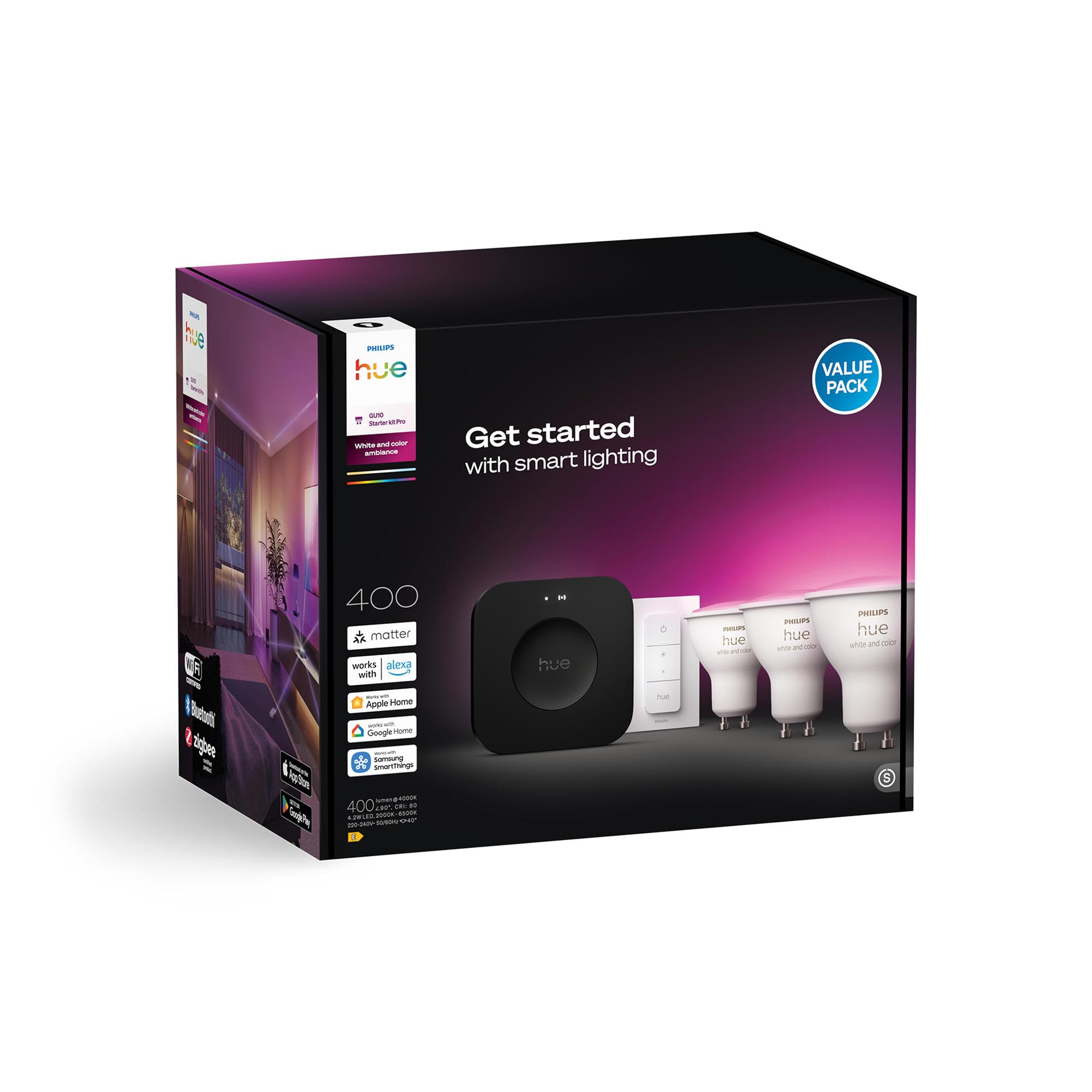philips-hue-white-and-color-ambiance-kit-de-d-marrage-avec-bridge-pro-3-spots-gu image 6