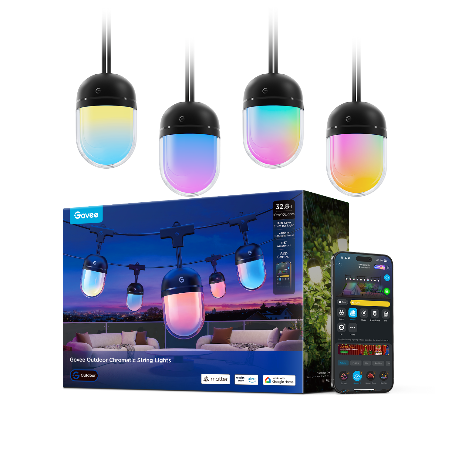 govee-outdoor-chromatic-string-lights-guirlande-ext-rieure-led-intelligente-rgbi image 1
