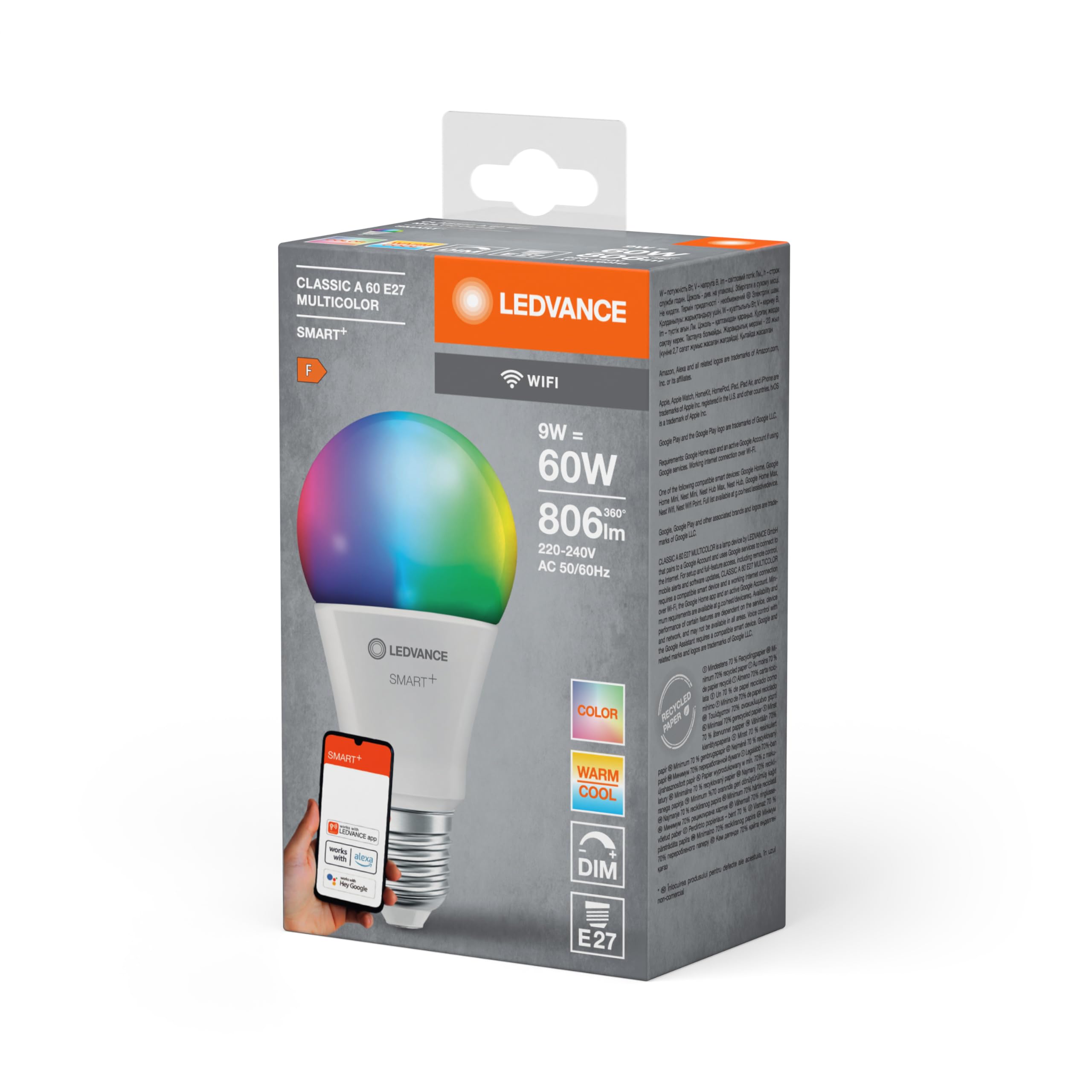 ledvance-smart-wifi-ampoule-led-rgbw-e27-d-polie-9-w-806-lm-blanc-chaud-lumi-re- image 6
