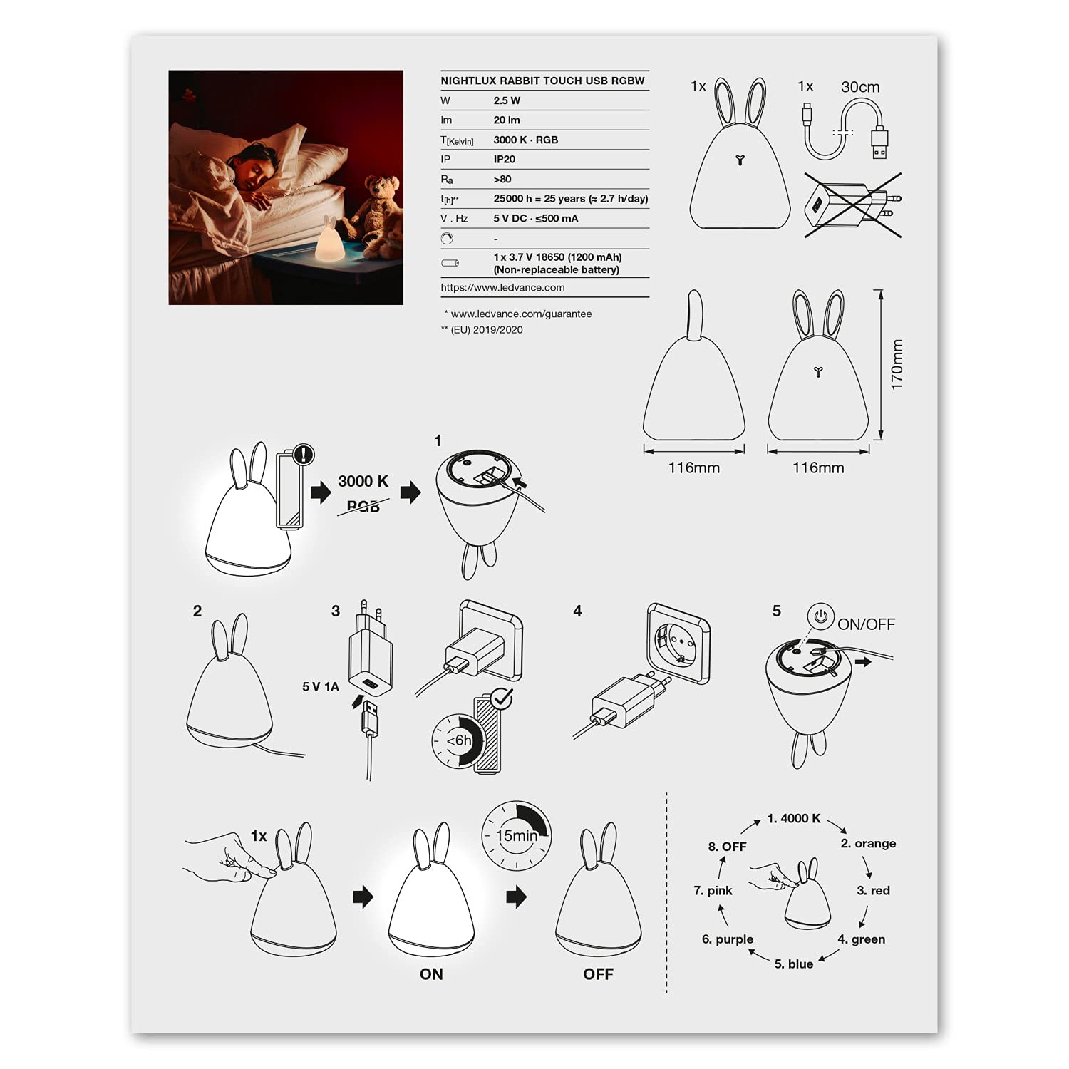 ledvance-bunny-veilleuse-led-enfant-motif-lapin-rechargeable-usb-tactile-rgbw-di image 4