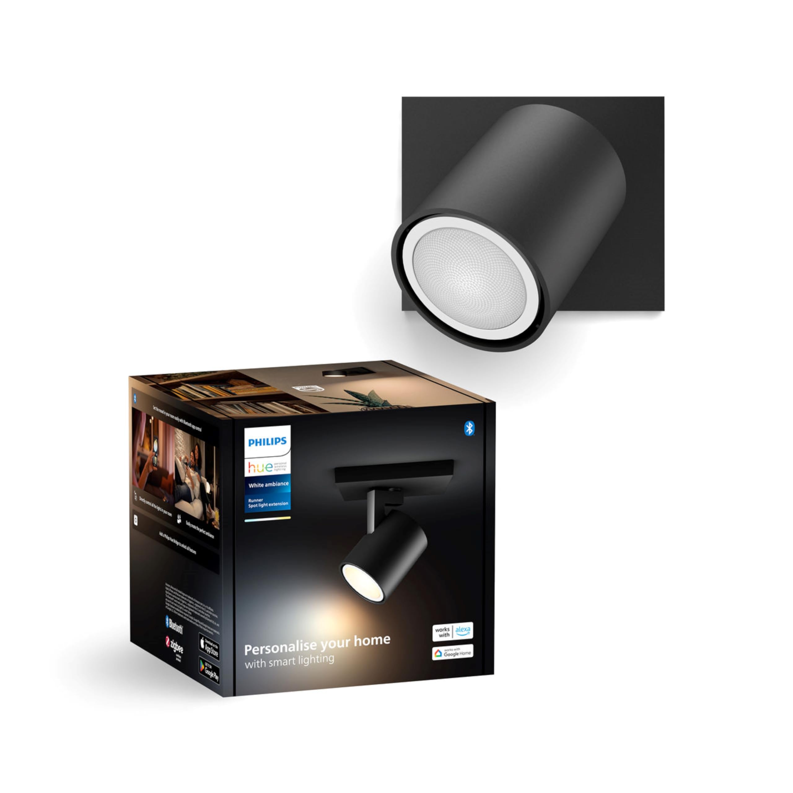 philips-hue-runner-1-spot-noir-white-ambiance-spot-led-encastr-gu10-1x5w-dimmabl image 1