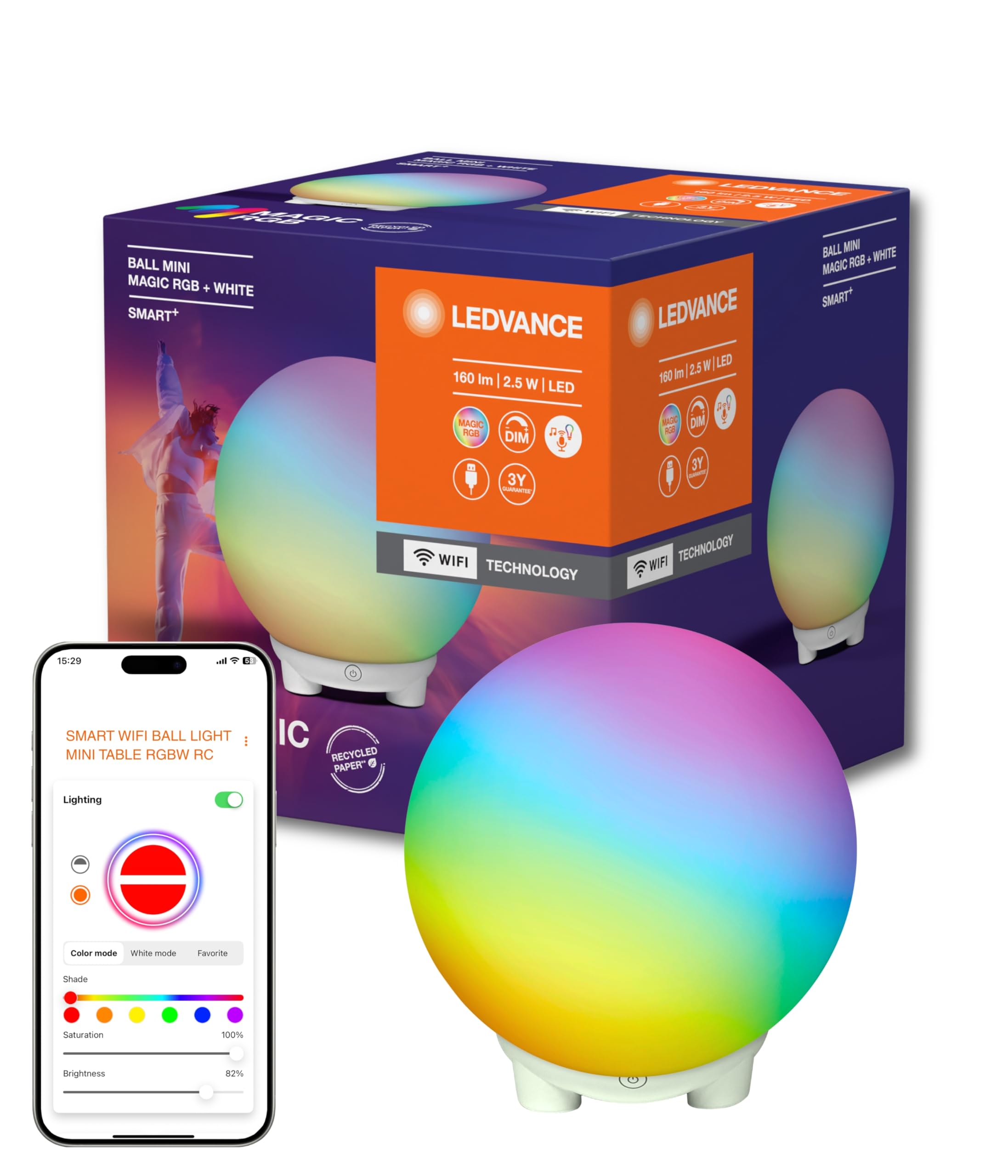 ledvance-smart-wifi-ball-mini-mgc-rgbw-lampe-d-ambiance-connect-e-usb-2-5-w-16-m image 1