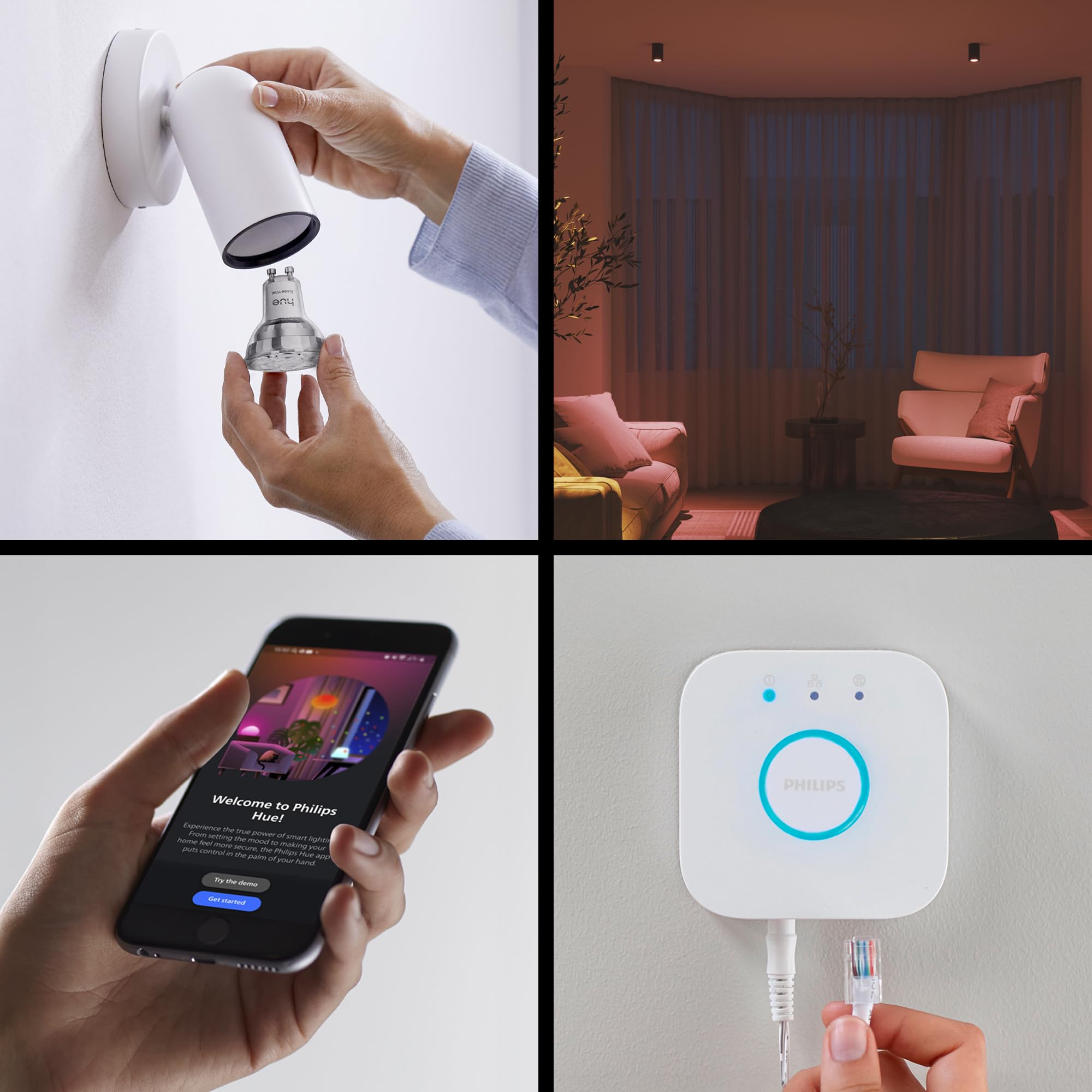 philips-hue-essential-lot-de-3-spots-gu10-345-lm-ampoules-connect-es-blanc-r-gla image 7