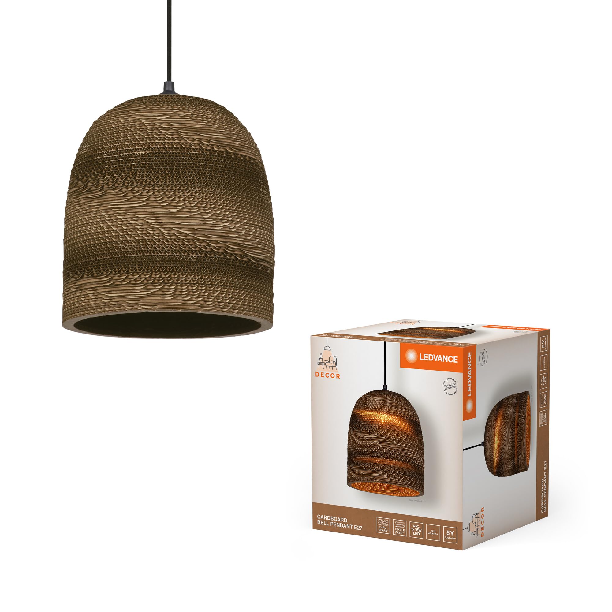ledvance-decor-cardboard-ball-bell-abat-jour-suspendu-en-carton-ondul-recycl-dou image 1