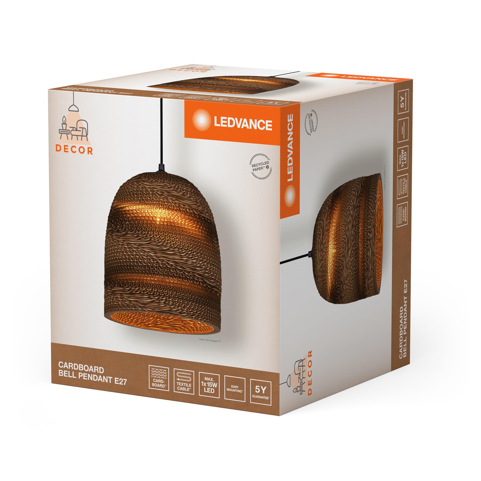 ledvance-decor-cardboard-ball-bell-abat-jour-suspendu-en-carton-ondul-recycl-dou image 6