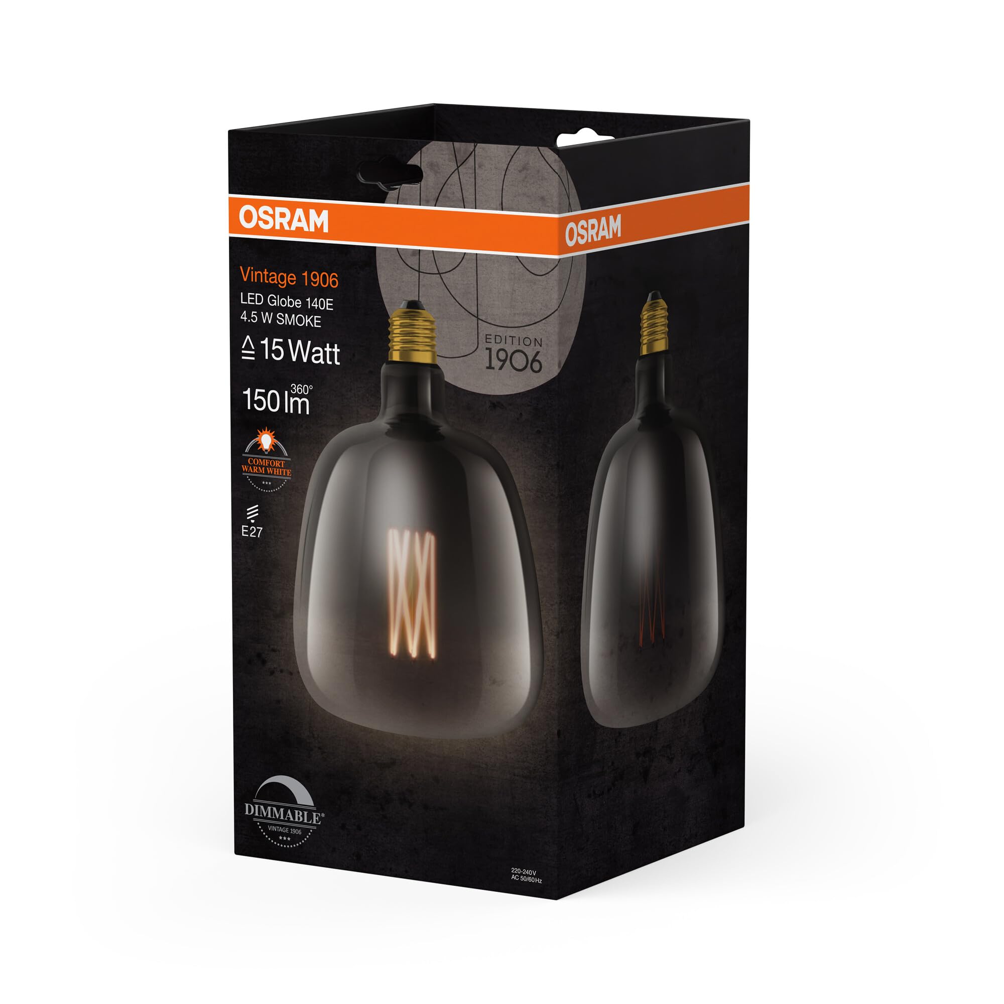 osram-vintage-1906-ampoule-led-globe-teint-e-fum-e-140-mm-culot-e27-filament-dro image 5