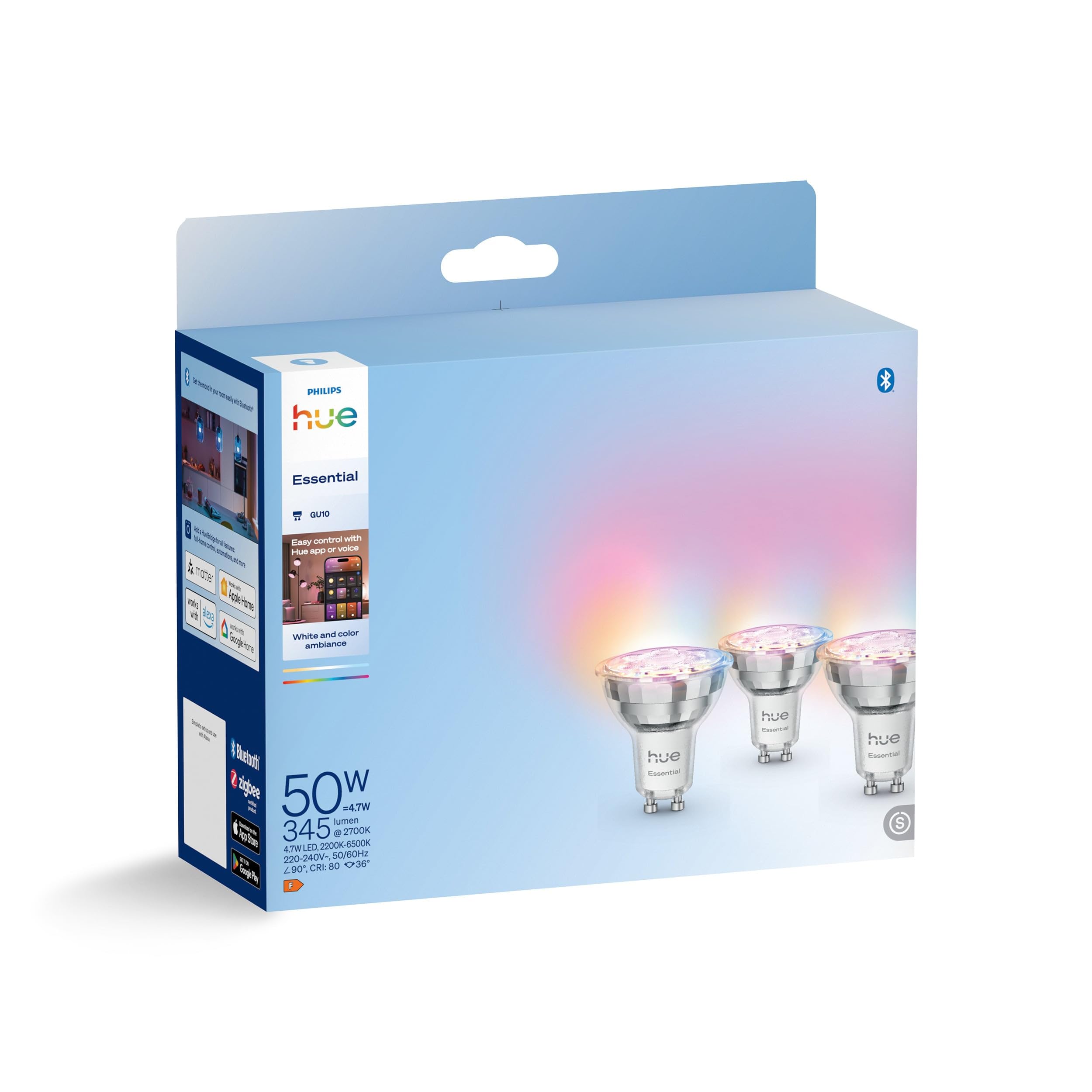 philips-hue-essential-lot-de-3-ampoules-connect-es-gu10-white-and-color-ambiance image 2