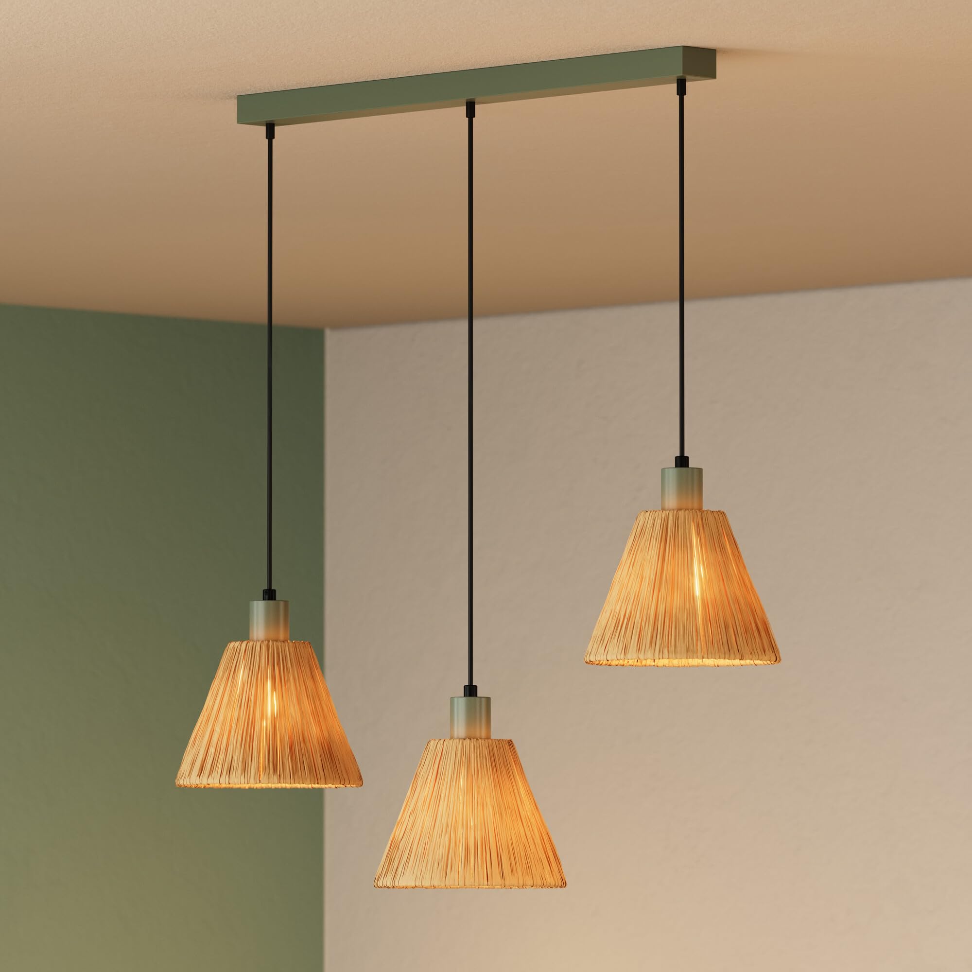 ledvance-decor-raffia-linear-suspension-3-lampes-verte-en-raphia-recycl-et-m-tal image 2
