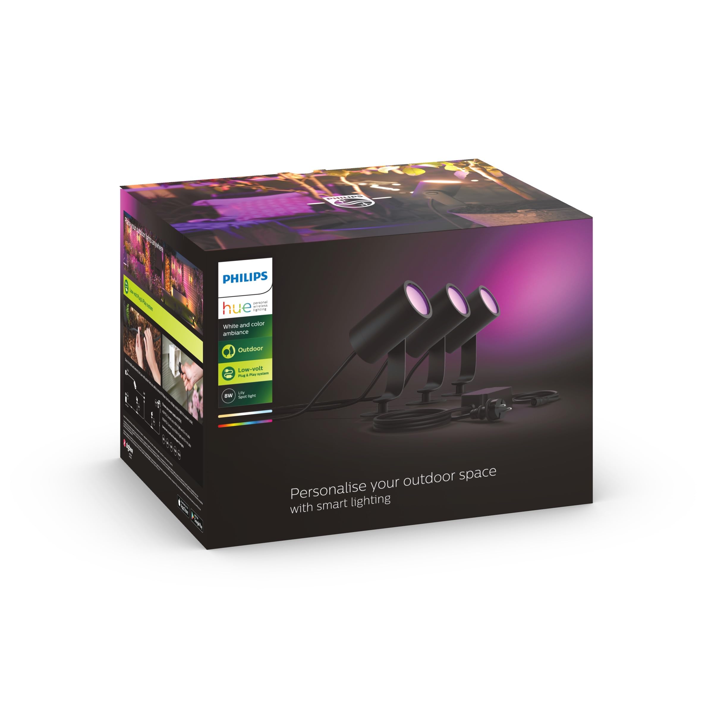 philips-hue-white-and-color-ambiance-lily-spot-ext-rieur-led-kit-de-3-spots-8-w- image 1