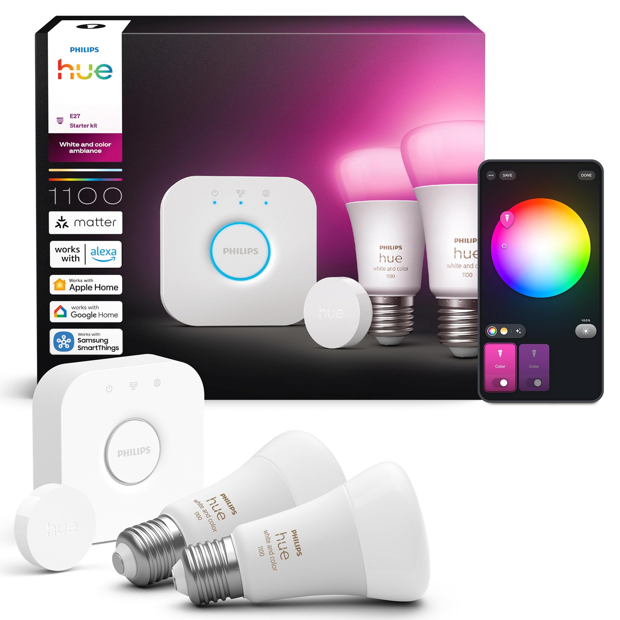 philips-hue-white-and-color-ambiance-kit-de-d-marrage-hue-bridge-2-ampoules-e27- image 1