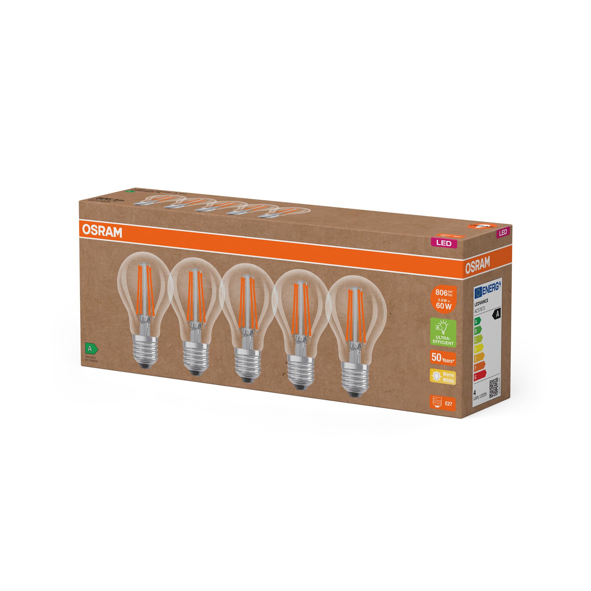 osram-led-superstar-high-efficiency-pack-de-5-ampoules-led-e27-filament-verre-cl image 3