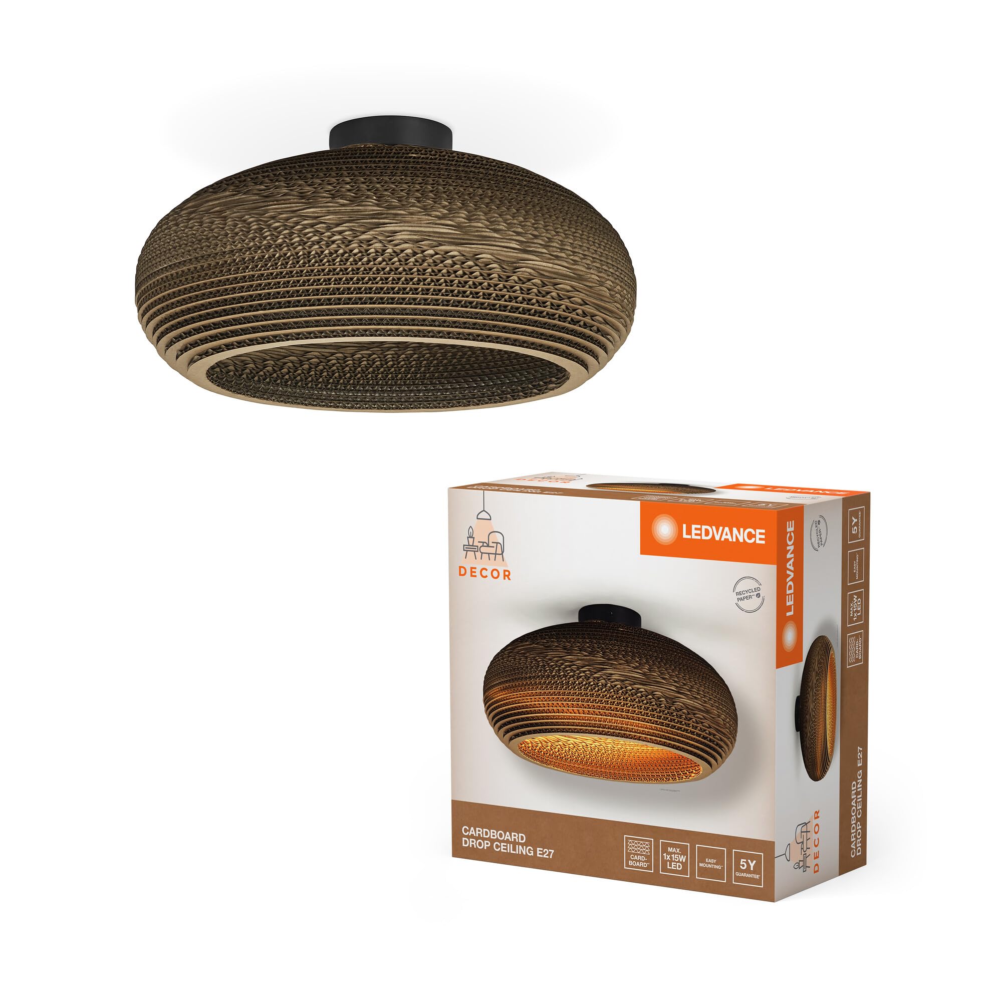 ledvance-decor-cardboard-ball-bell-abat-jour-suspendu-en-carton-ondul-recycl-dou image 8